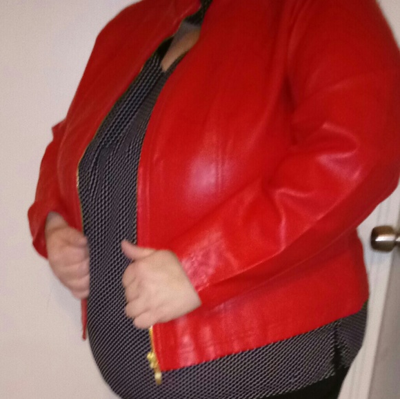Faux Leather CHERRY RED Jacket - Picture 4 of 7